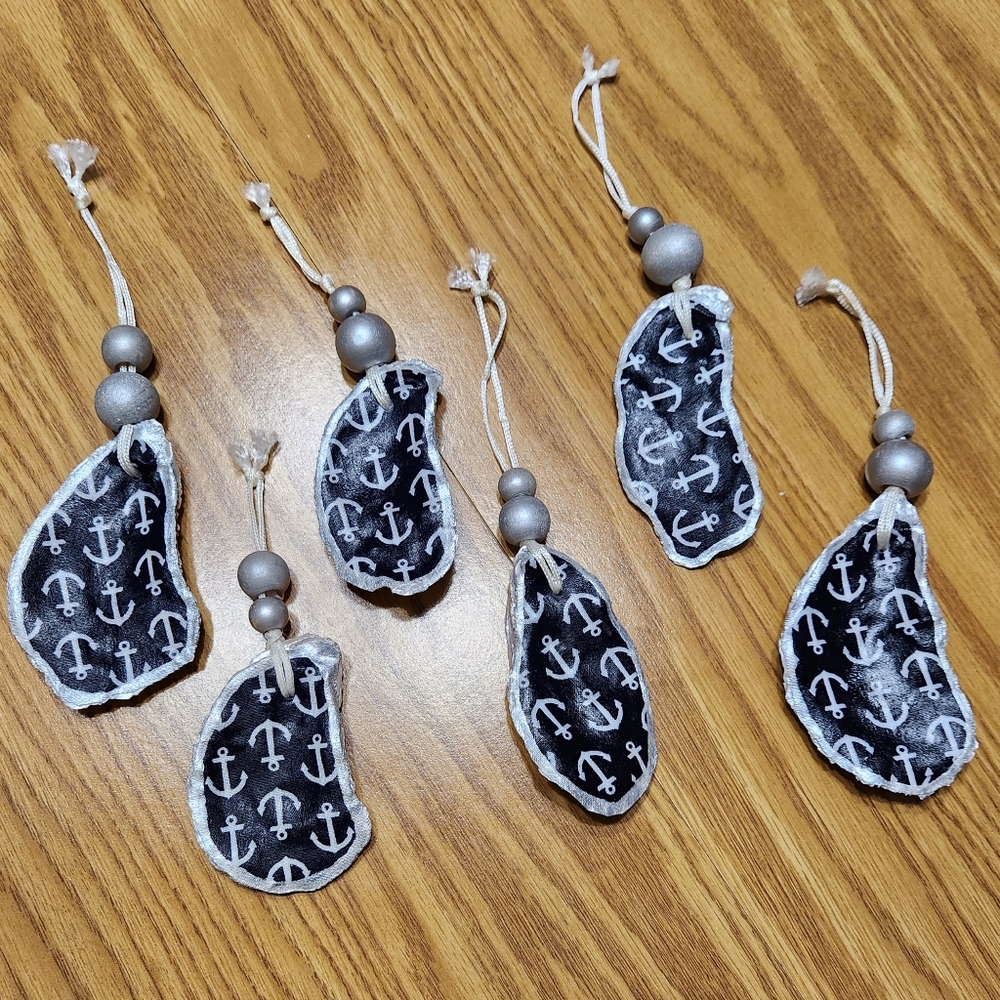 Handcrafted Oyster Shell Ornaments Nautical Theme, Set of 6